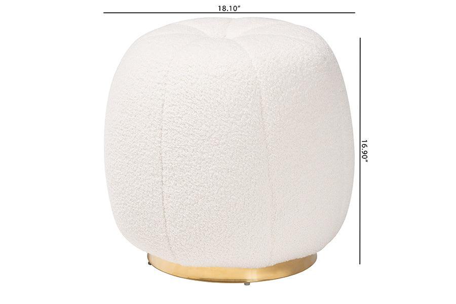 Raelynn Modern and Contemporary Ivory Boucle Upholstered and Gold Metal Ottoman FredCo