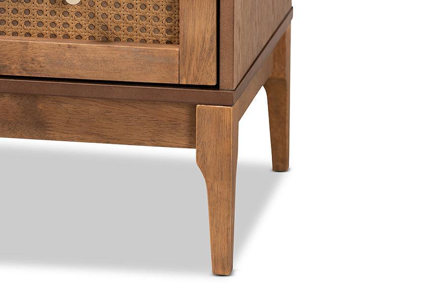 Ramiel Mid-Century Modern Ash Walnut Finished Wood and Rattan 4-Drawer Chest FredCo