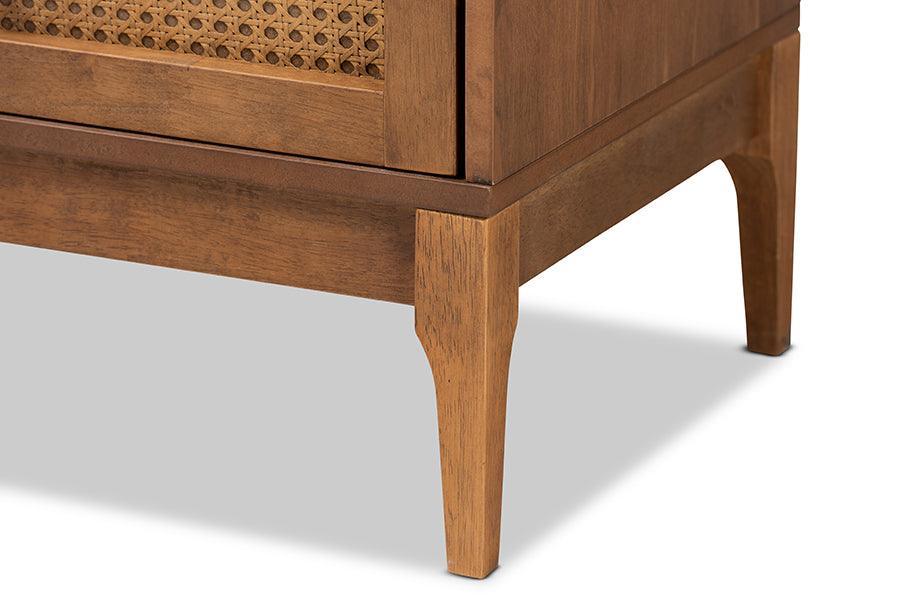 Ramiel Mid-Century Modern Ash Walnut Finished Wood and Rattan 6-Drawer Dresser FredCo