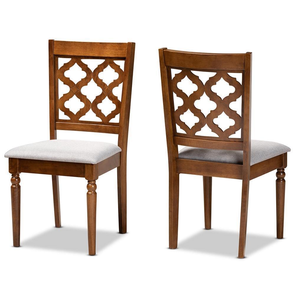 Ramiro Modern and Contemporary Grey Fabric Upholstered and Walnut Brown Finished Wood 2-Piece Dining Chair Set FredCo