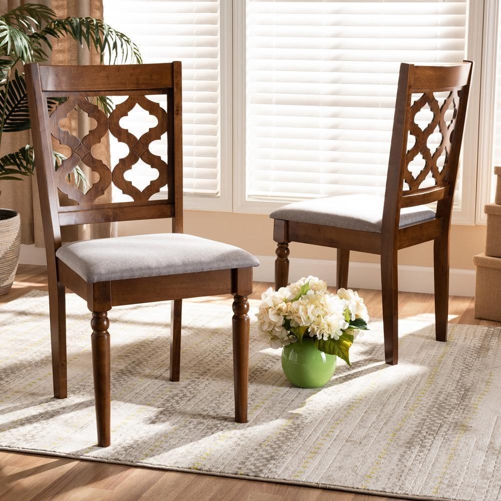 Ramiro Modern and Contemporary Grey Fabric Upholstered and Walnut Brown Finished Wood 2-Piece Dining Chair Set FredCo