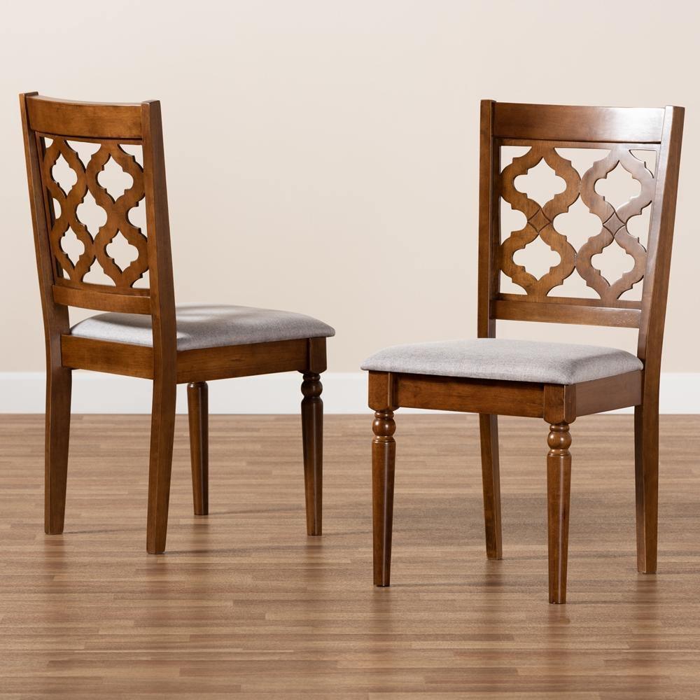 Ramiro Modern and Contemporary Grey Fabric Upholstered and Walnut Brown Finished Wood 2-Piece Dining Chair Set FredCo