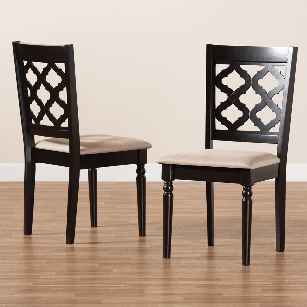 Ramiro Modern and Contemporary Sand Fabric Upholstered and Dark Brown Finished Wood 2-Piece Dining Chair Set FredCo