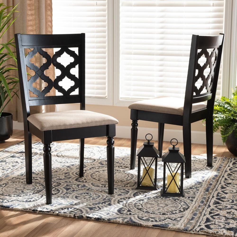 Ramiro Modern and Contemporary Sand Fabric Upholstered and Dark Brown Finished Wood 2-Piece Dining Chair Set FredCo