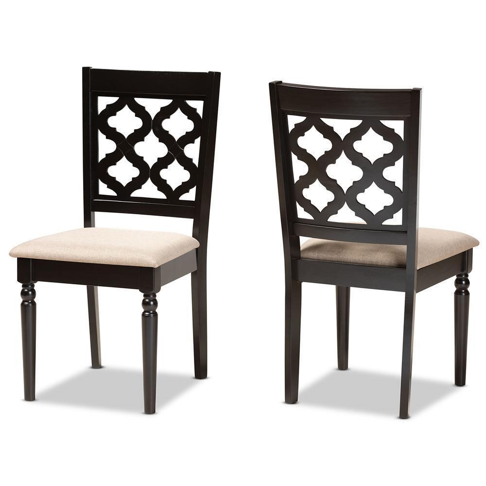 Ramiro Modern and Contemporary Sand Fabric Upholstered and Dark Brown Finished Wood 2-Piece Dining Chair Set FredCo