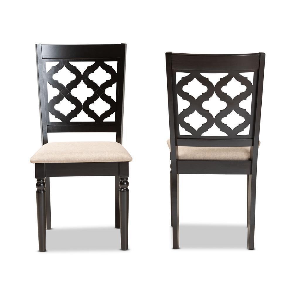 Ramiro Modern and Contemporary Sand Fabric Upholstered and Dark Brown Finished Wood 2-Piece Dining Chair Set FredCo