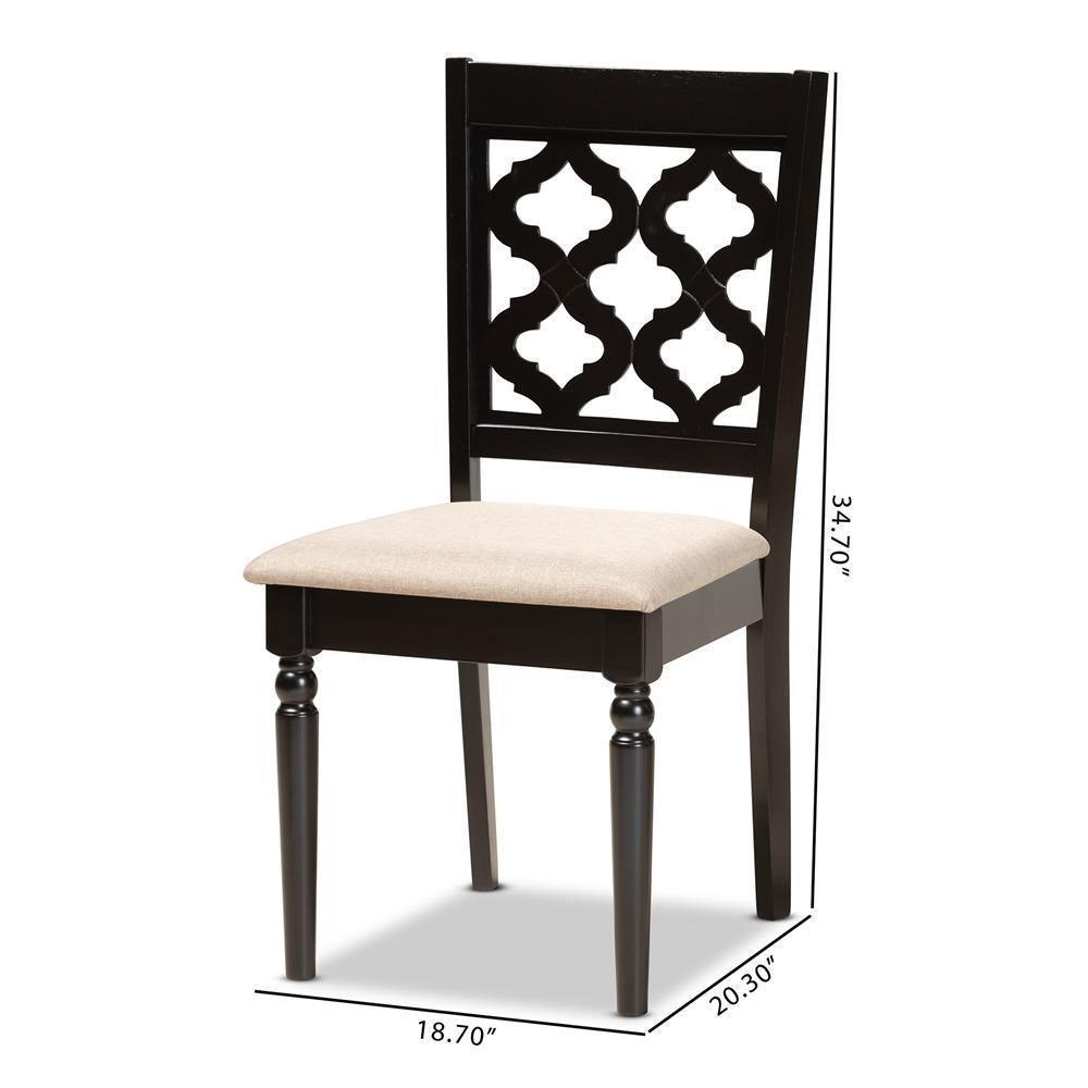 Ramiro Modern and Contemporary Sand Fabric Upholstered and Dark Brown Finished Wood 2-Piece Dining Chair Set FredCo