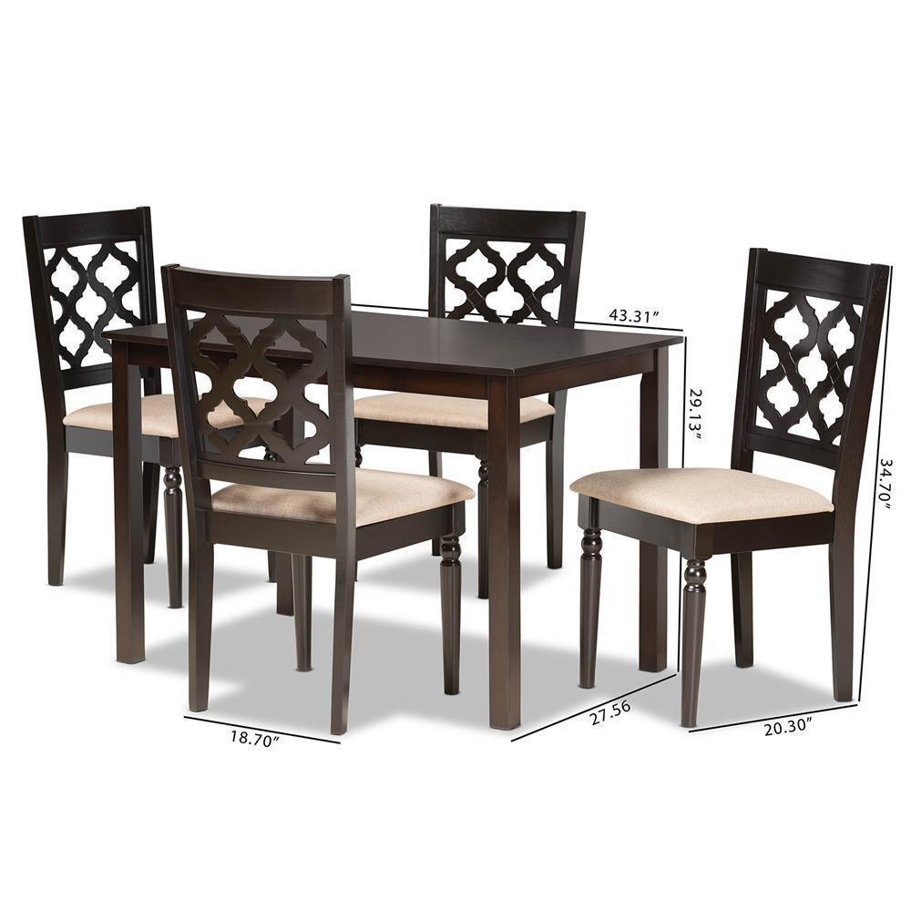 Ramiro Modern and Contemporary Sand Fabric Upholstered and Dark Brown Finished Wood 5-Piece Dining Set FredCo