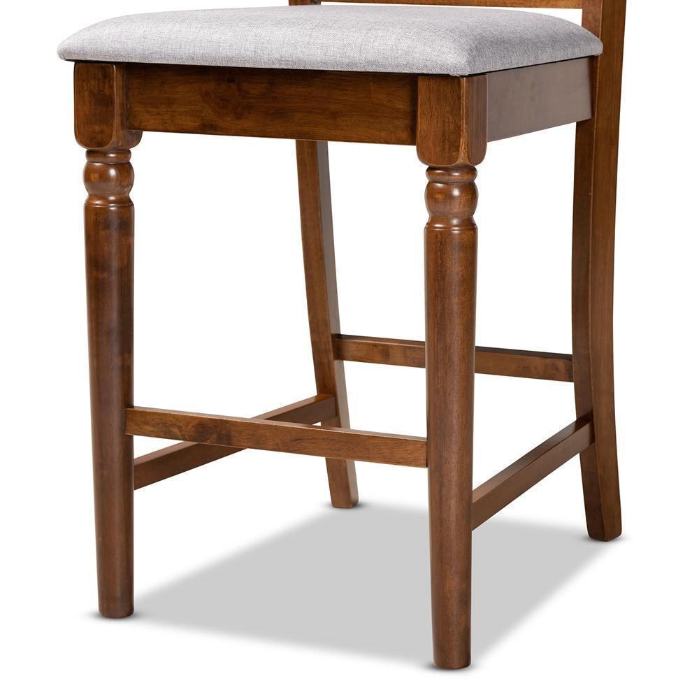 Ramiro Modern and Contemporary Transitional Grey Fabric Upholstered and Walnut Brown Finished Wood 5-Piece Pub Set FredCo