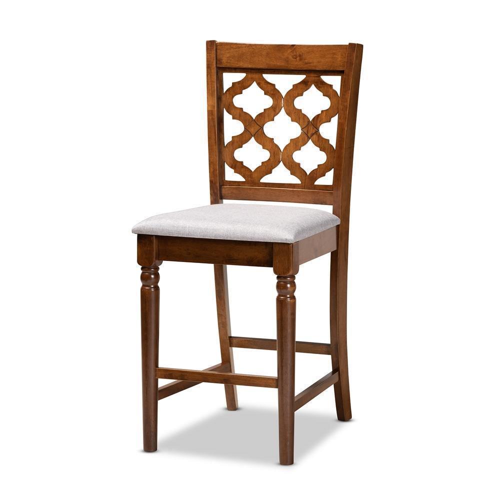 Ramiro Modern and Contemporary Transitional Grey Fabric Upholstered and Walnut Brown Finished Wood 5-Piece Pub Set FredCo