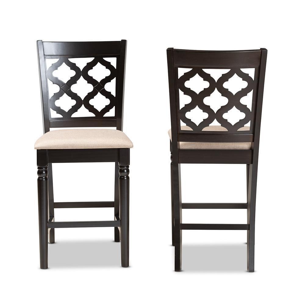 Ramiro Modern and Contemporary Transitional Sand Fabric Upholstered and Dark Brown Finished Wood 2-Piece Counter Stool Set FredCo