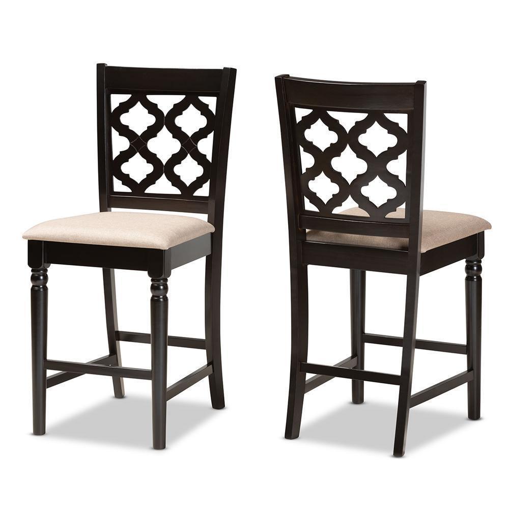 Ramiro Modern and Contemporary Transitional Sand Fabric Upholstered and Dark Brown Finished Wood 2-Piece Counter Stool Set FredCo