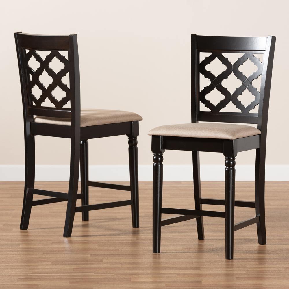 Ramiro Modern and Contemporary Transitional Sand Fabric Upholstered and Dark Brown Finished Wood 2-Piece Counter Stool Set FredCo
