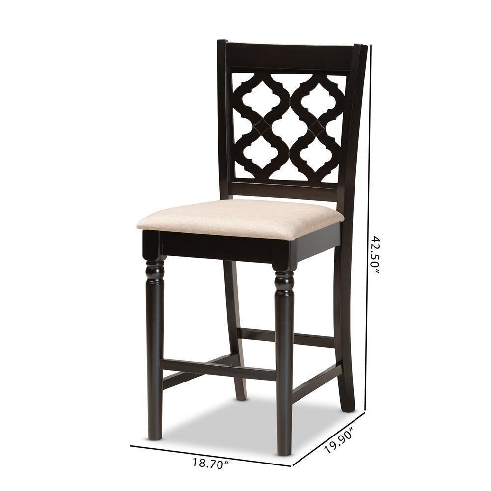 Ramiro Modern and Contemporary Transitional Sand Fabric Upholstered and Dark Brown Finished Wood 2-Piece Counter Stool Set FredCo
