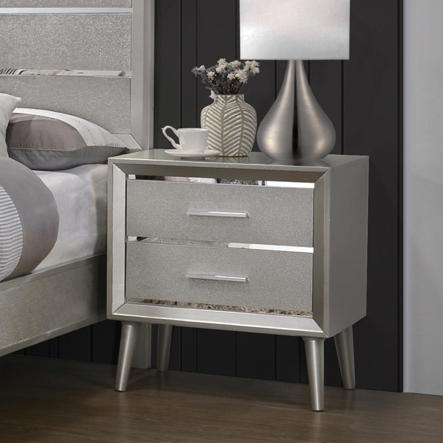 Ramon 2-drawer Nightstand Metallic Sterling 222702 Coaster FredCo
