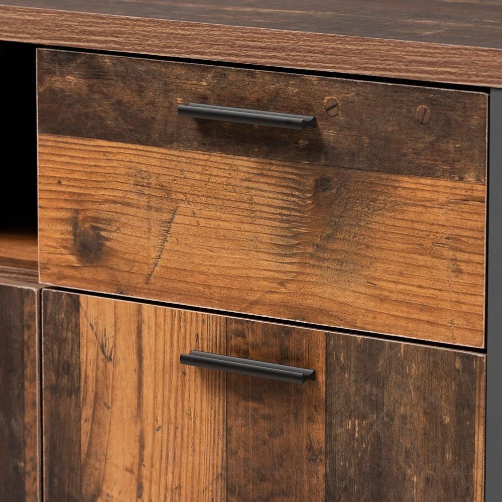 Ranger Mid-Century Modern Rustic Brown Finished Wood and Grey Metal 2-Door Sideboard Buffet FredCo
