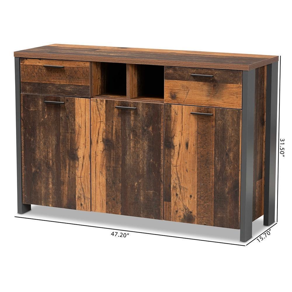 Ranger Mid-Century Modern Rustic Brown Finished Wood and Grey Metal 2-Door Sideboard Buffet FredCo
