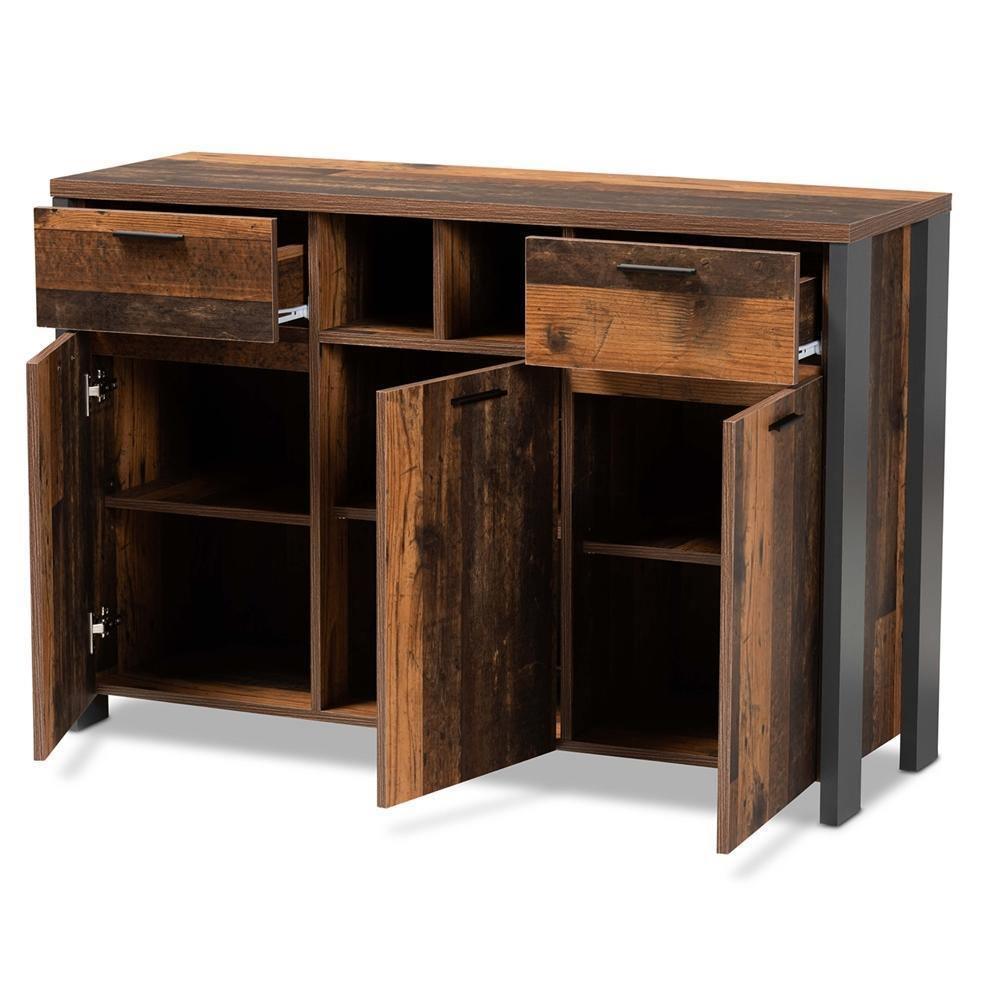 Ranger Mid-Century Modern Rustic Brown Finished Wood and Grey Metal 2-Door Sideboard Buffet FredCo