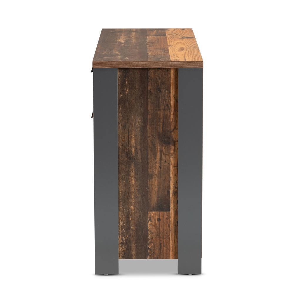 Ranger Mid-Century Modern Rustic Brown Finished Wood and Grey Metal 2-Door Sideboard Buffet FredCo