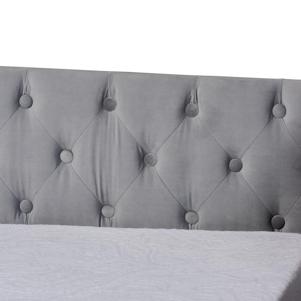 Raphael Modern and Contemporary Grey Velvet Fabric Upholstered Twin Size Daybed with Trundle FredCo