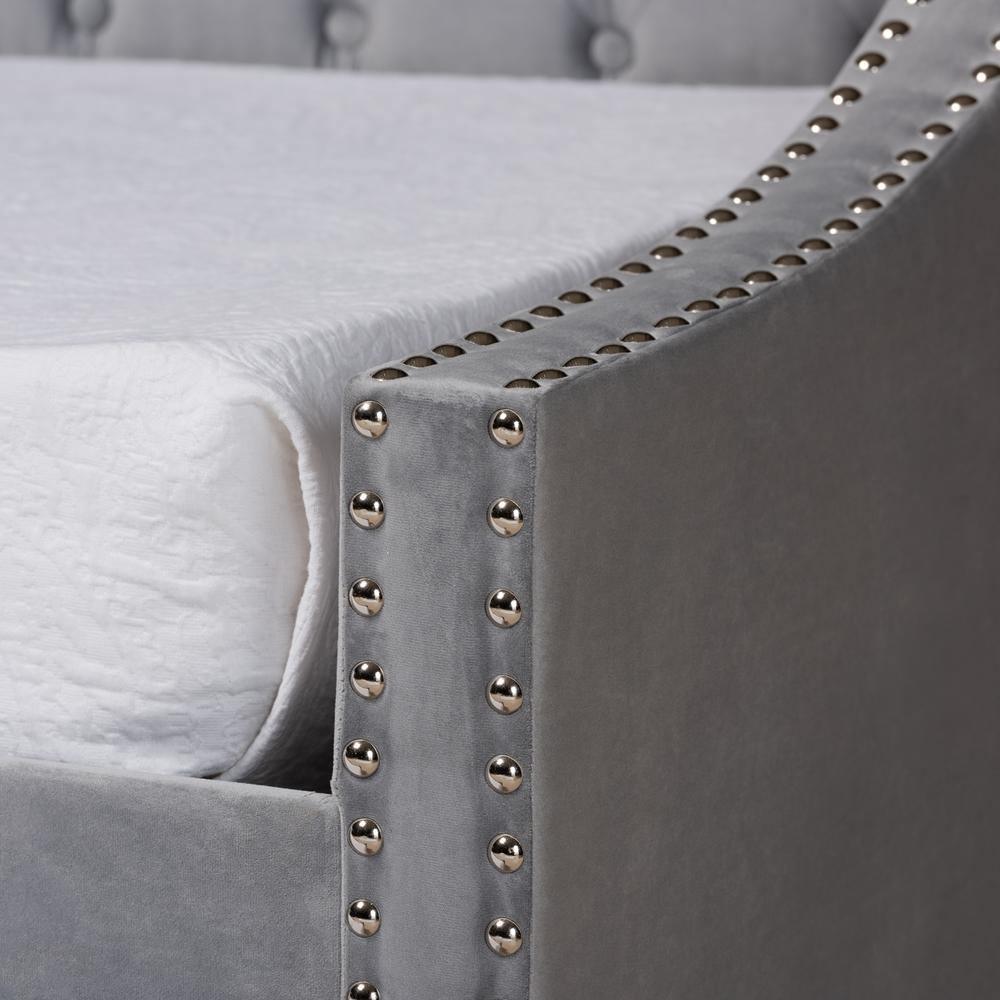 Raphael Modern and Contemporary Grey Velvet Fabric Upholstered Twin Size Daybed with Trundle FredCo