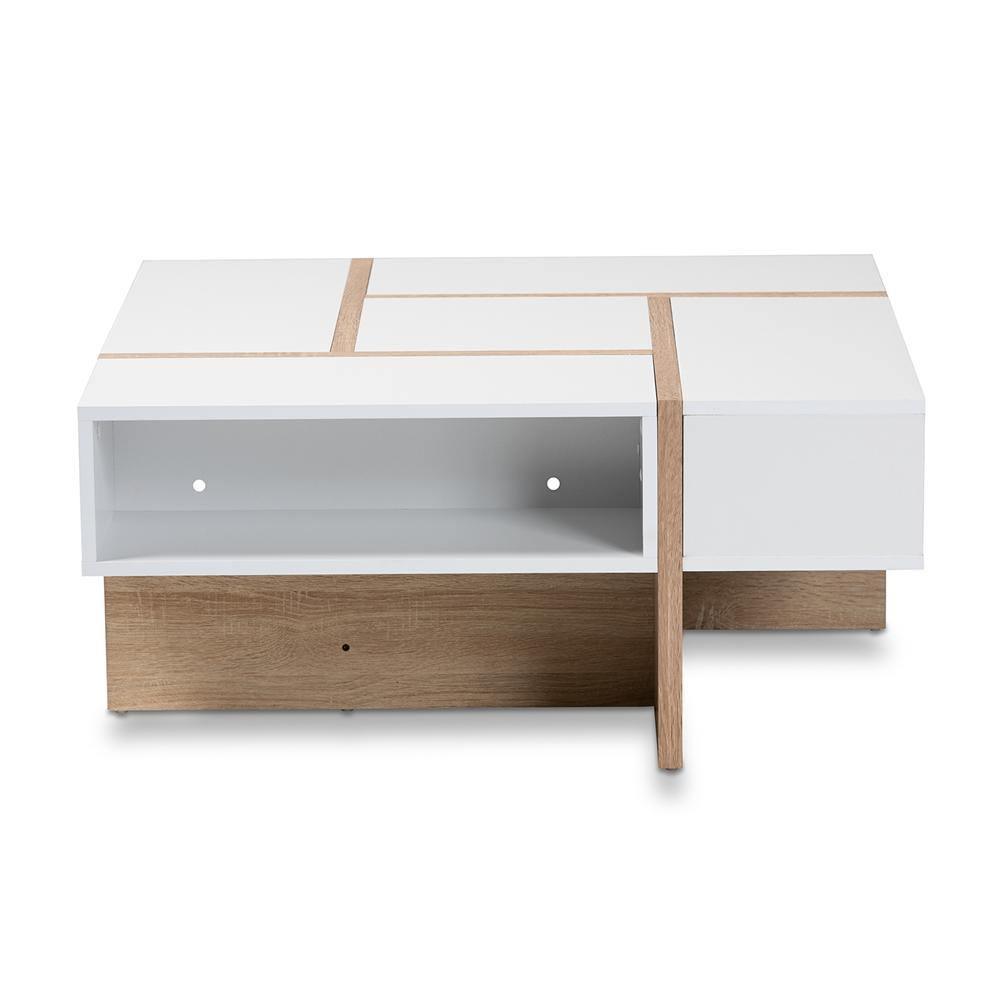Rasa Modern and Contemporary Two-Tone White and Oak Finished Wood Coffee Table FredCo