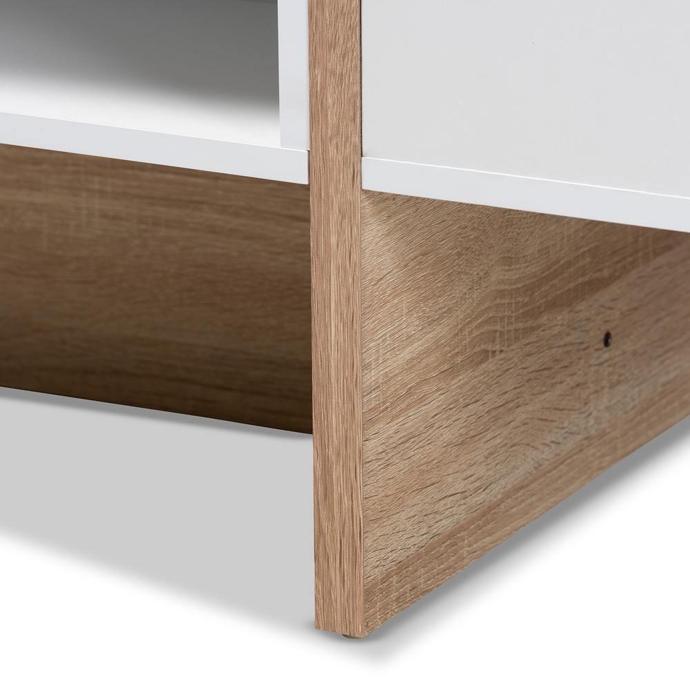 Rasa Modern and Contemporary Two-Tone White and Oak Finished Wood Coffee Table FredCo