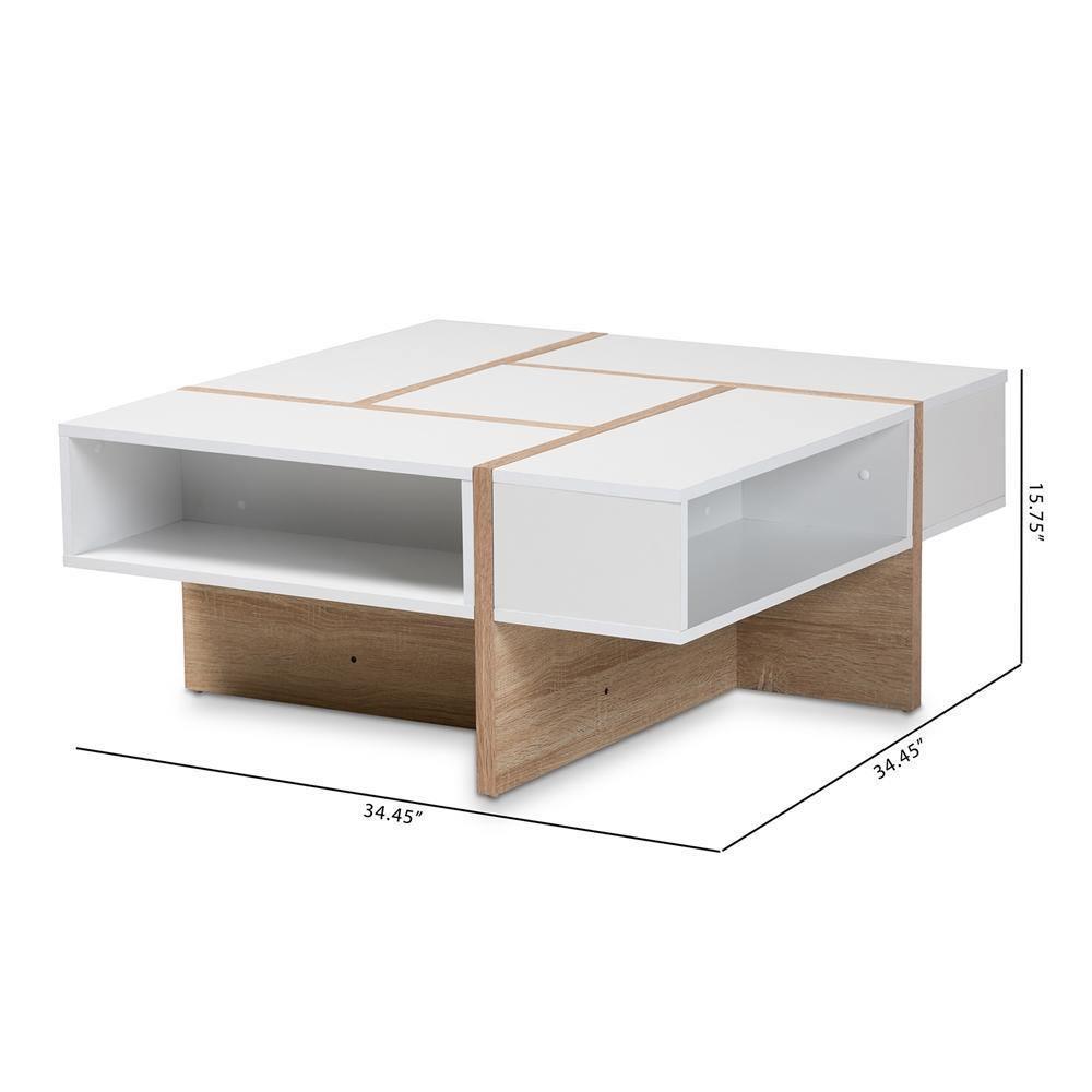 Rasa Modern and Contemporary Two-Tone White and Oak Finished Wood Coffee Table FredCo