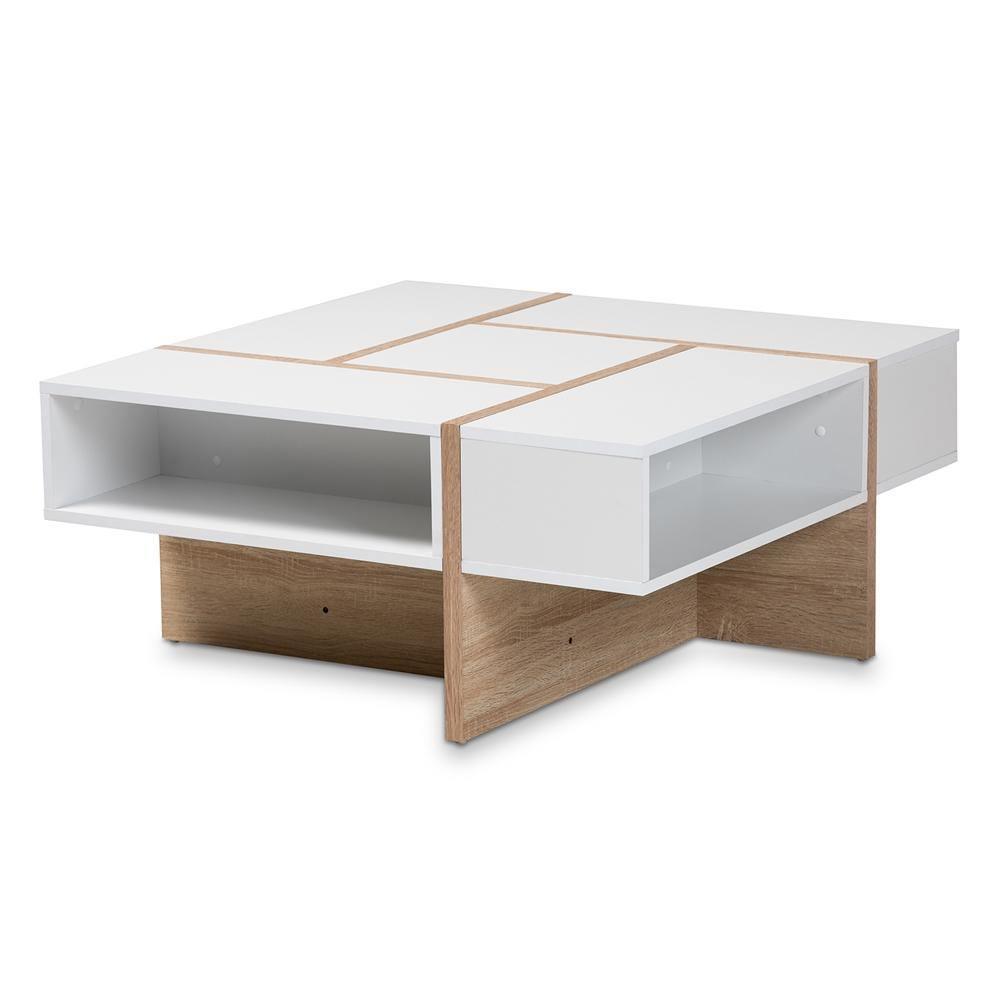 Rasa Modern and Contemporary Two-Tone White and Oak Finished Wood Coffee Table FredCo