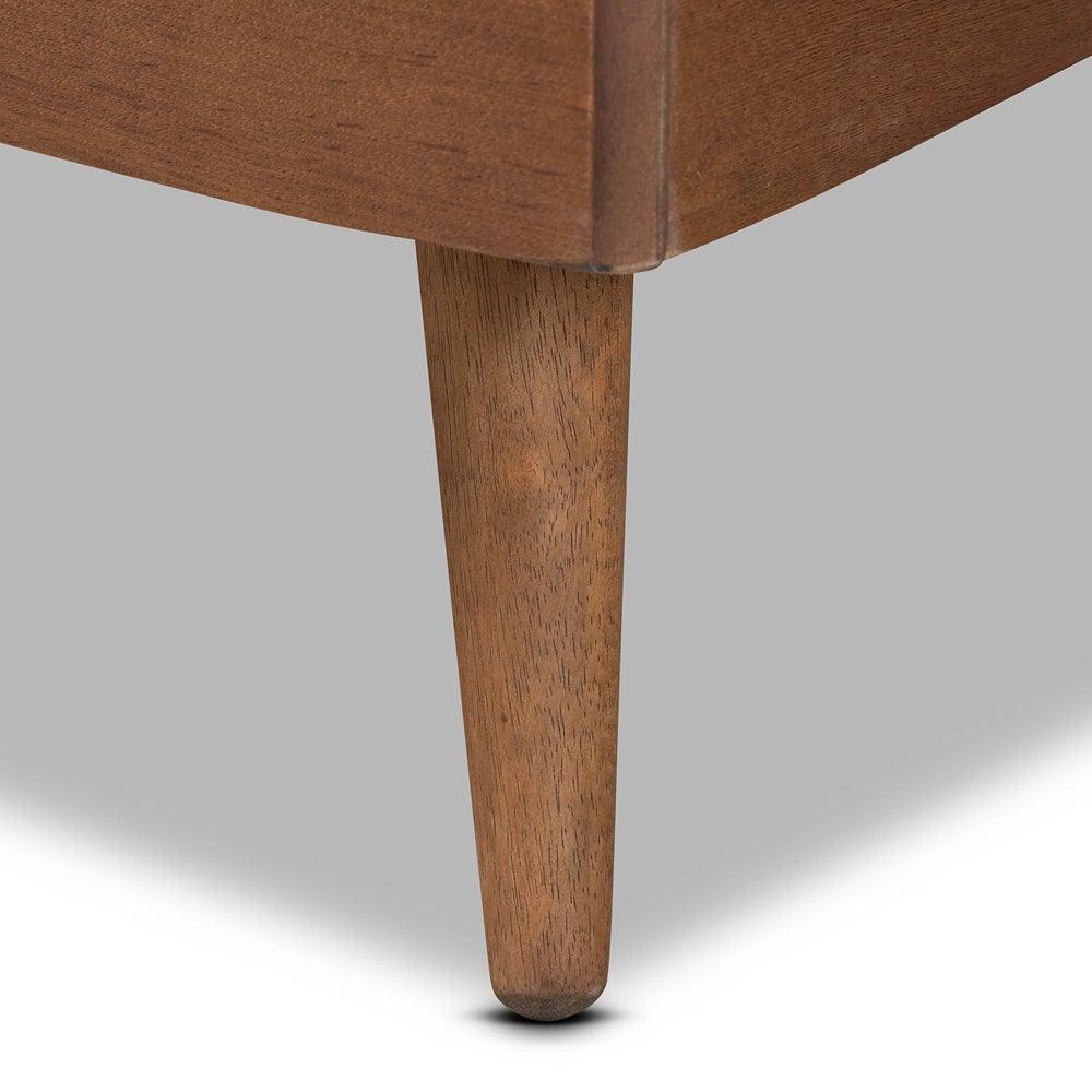 Ratana Mid-Century Modern Transitional Grey Fabric Upholstered and Walnut Brown Finished Wood Full Size Platform Bed FredCo