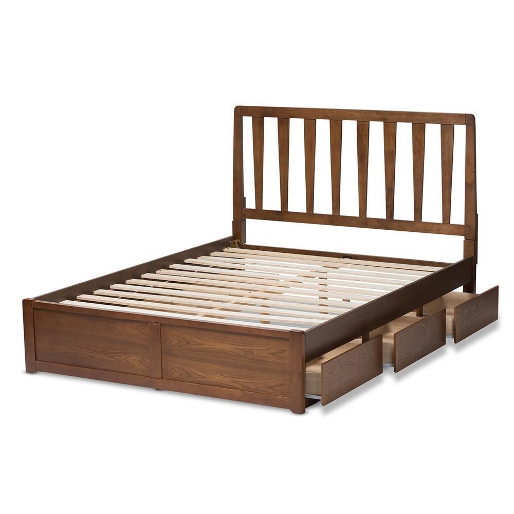 Raurey Modern and Contemporary Walnut Finished Queen Size Storage Platform Bed FredCo