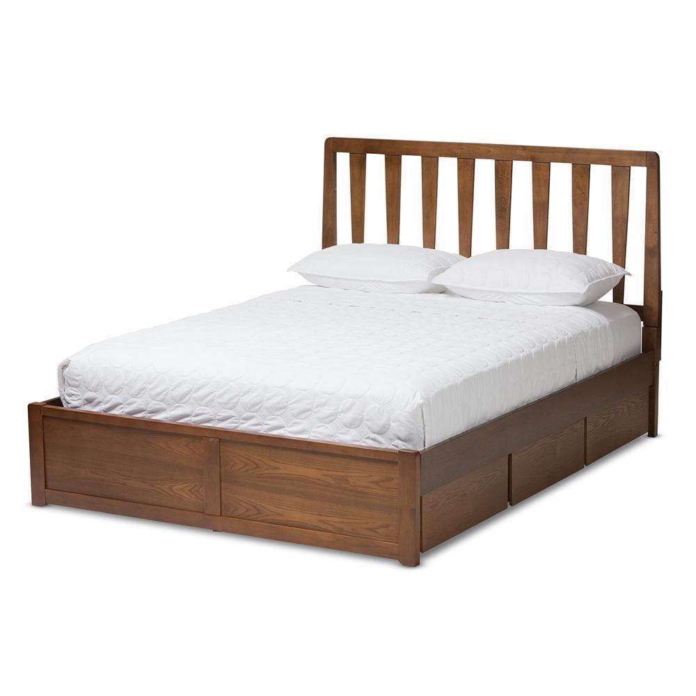 Raurey Modern and Contemporary Walnut Finished Queen Size Storage Platform Bed FredCo