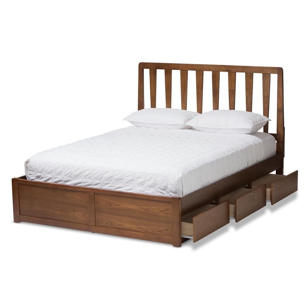 Raurey Modern and Contemporary Walnut Finished Queen Size Storage Platform Bed FredCo
