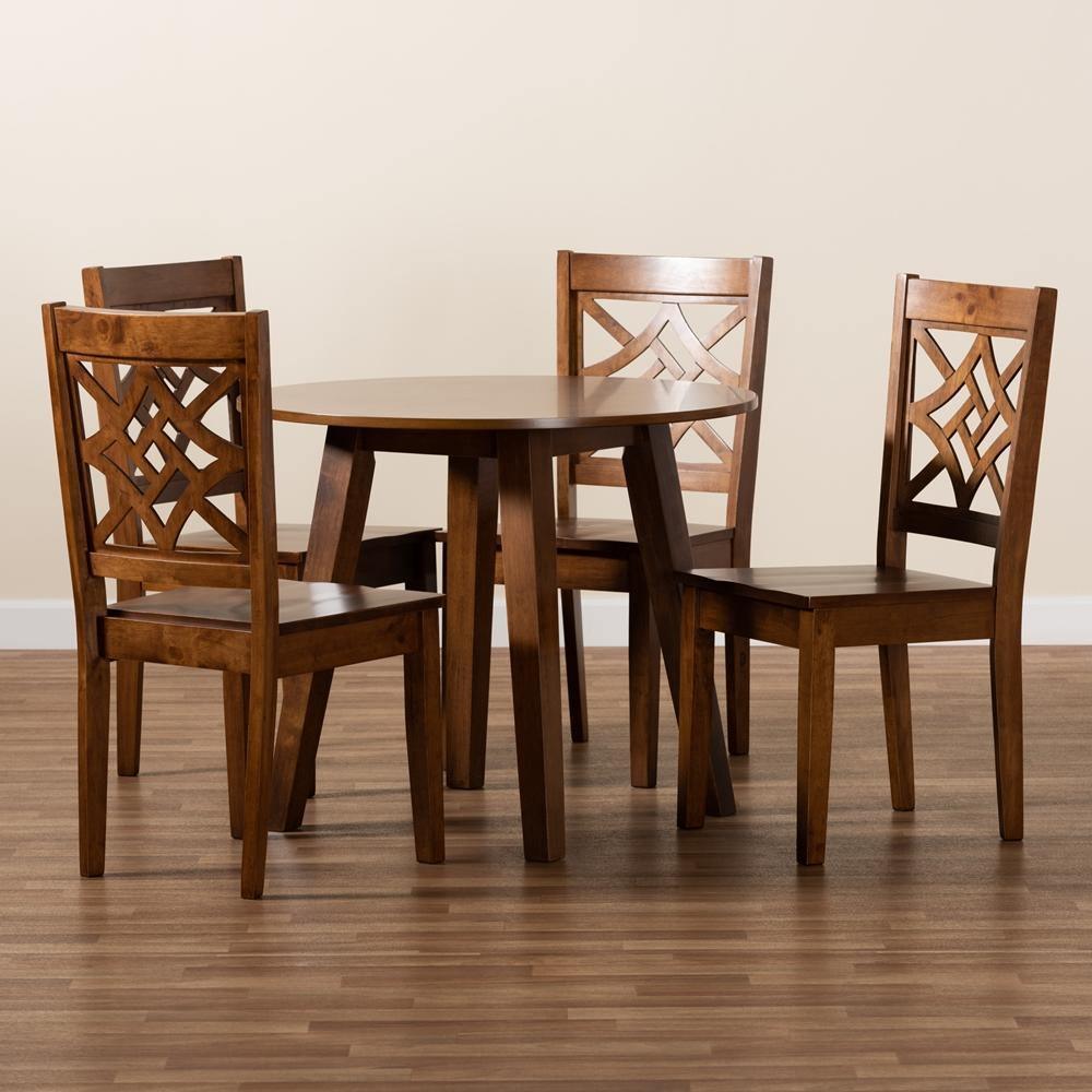 Rava Modern and Contemporary Walnut Brown Finished Wood 5-Piece Dining Set FredCo