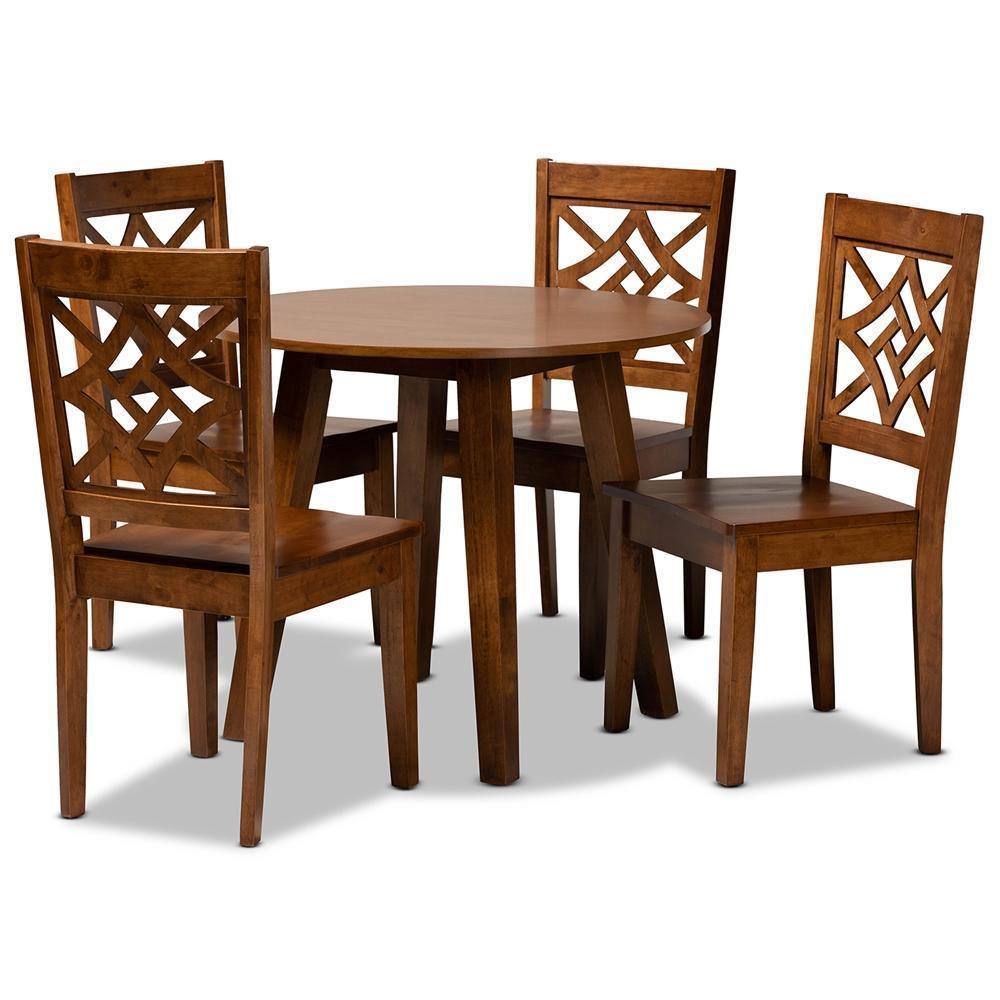 Rava Modern and Contemporary Walnut Brown Finished Wood 5-Piece Dining Set FredCo