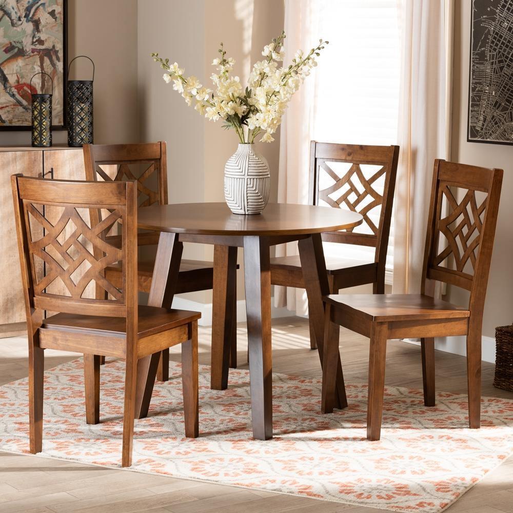 Rava Modern and Contemporary Walnut Brown Finished Wood 5-Piece Dining Set FredCo