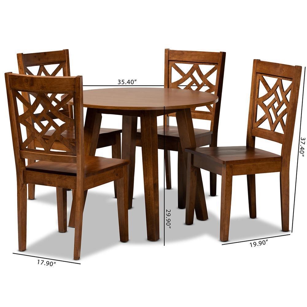 Rava Modern and Contemporary Walnut Brown Finished Wood 5-Piece Dining Set FredCo