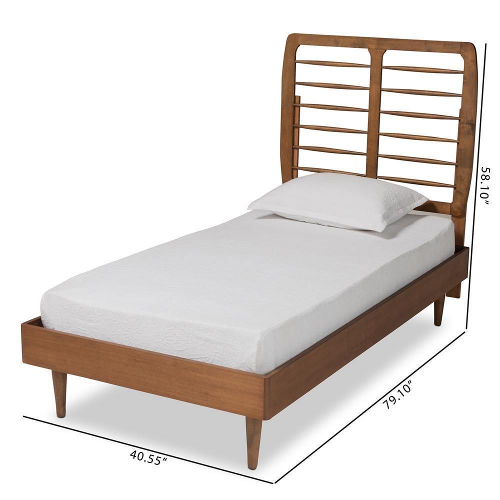 Rayna Mid-Century Modern Walnut Brown Finished Wood Twin Size Platform Bed FredCo