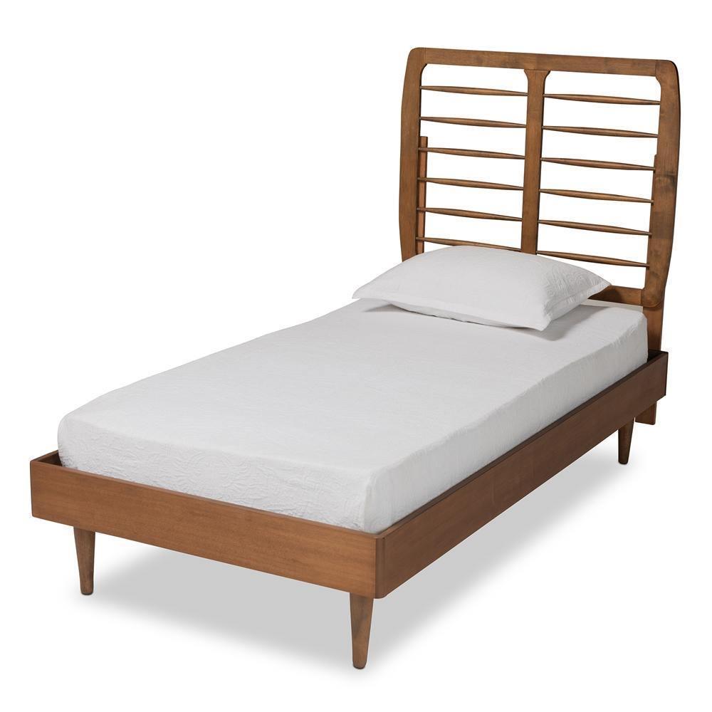 Rayna Mid-Century Modern Walnut Brown Finished Wood Twin Size Platform Bed FredCo
