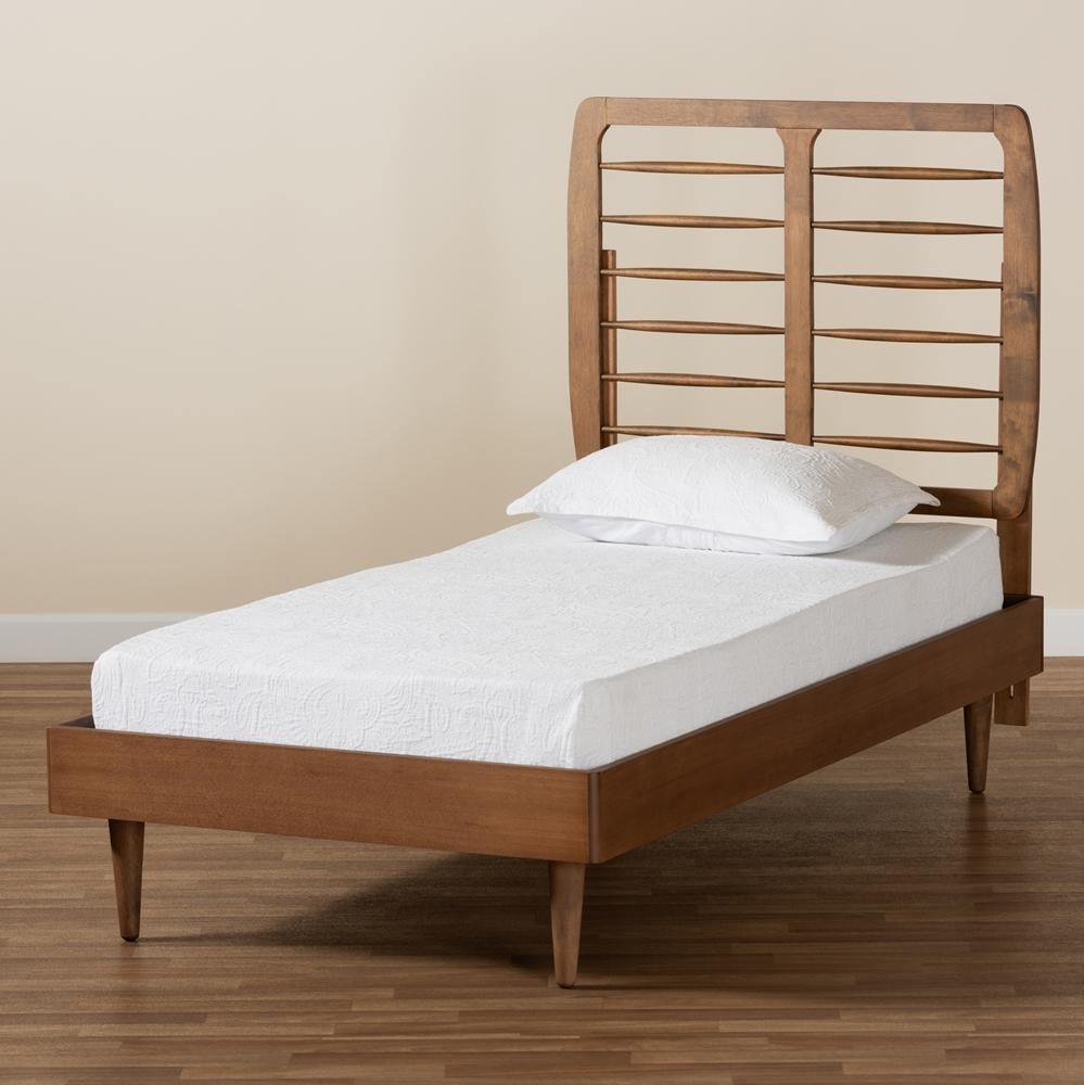 Rayna Mid-Century Modern Walnut Brown Finished Wood Twin Size Platform Bed FredCo