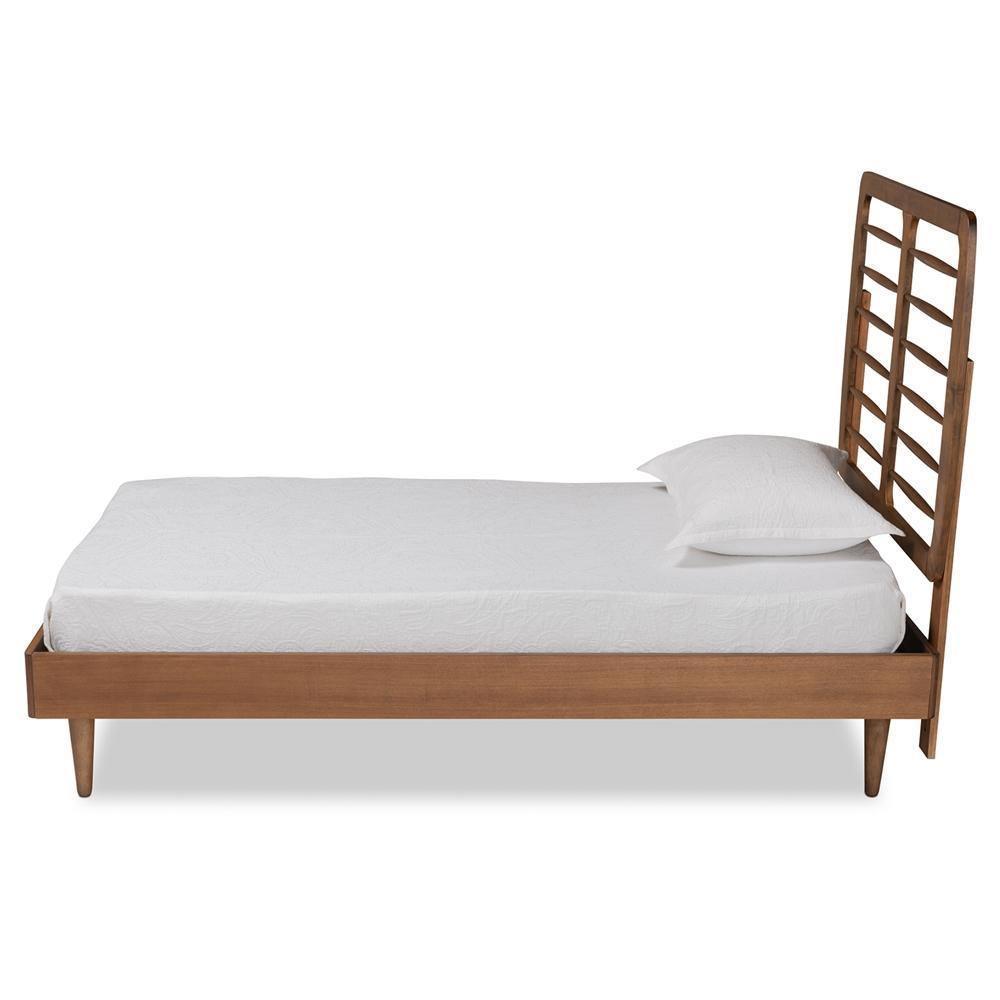 Rayna Mid-Century Modern Walnut Brown Finished Wood Twin Size Platform Bed FredCo