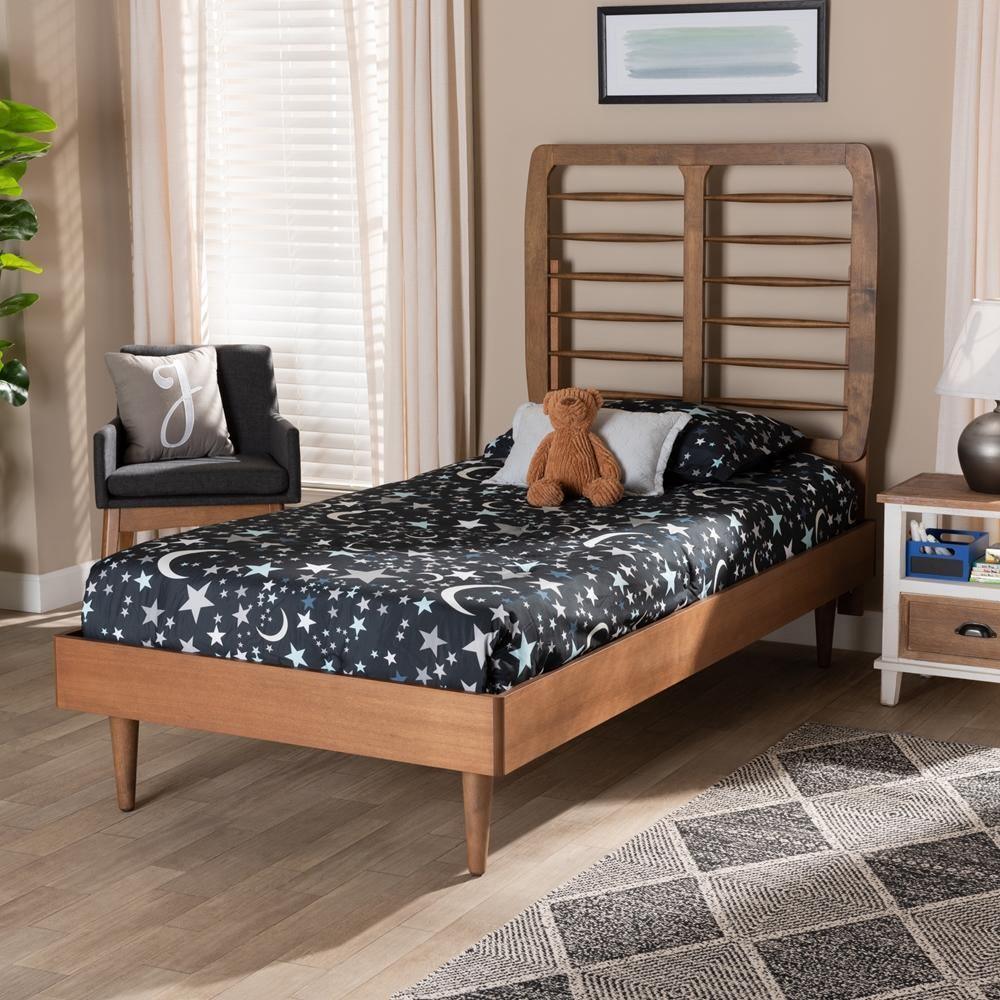 Rayna Mid-Century Modern Walnut Brown Finished Wood Twin Size Platform Bed FredCo