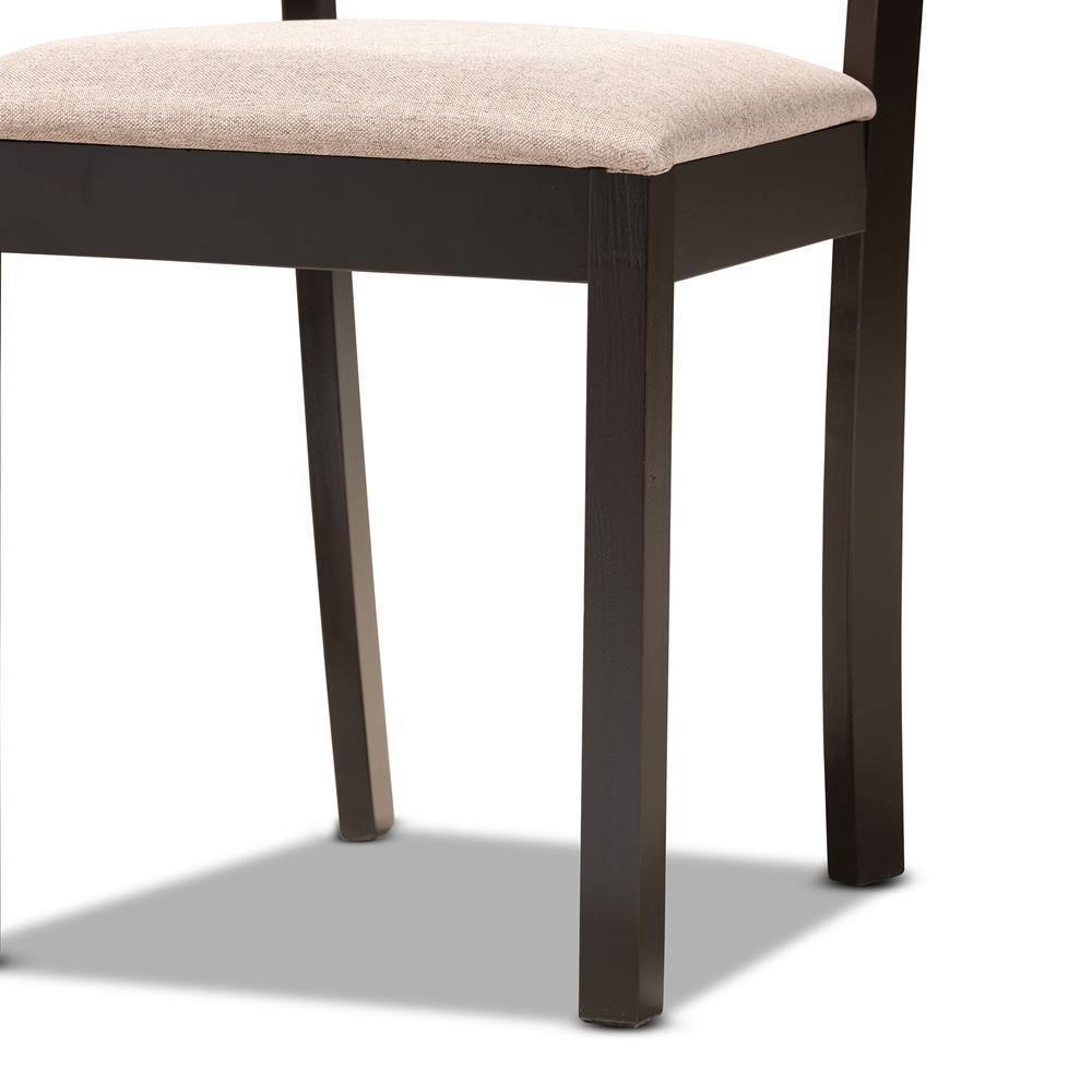 Reagan Modern and Contemporary Sand Fabric Upholstered and Dark Brown Finished Wood 5-Piece Dining Set FredCo