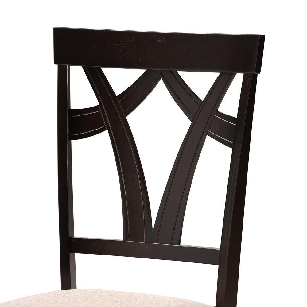 Reagan Modern and Contemporary Sand Fabric Upholstered and Dark Brown Finished Wood 5-Piece Dining Set FredCo