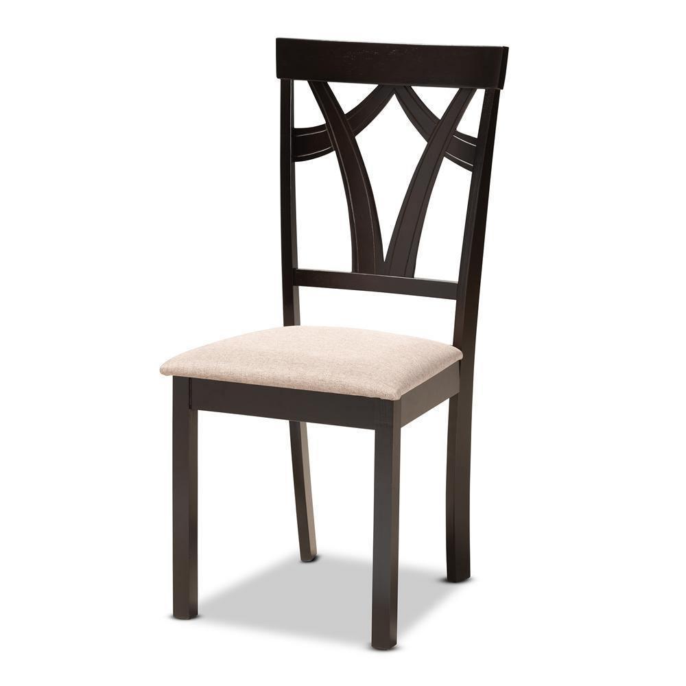 Reagan Modern and Contemporary Sand Fabric Upholstered and Dark Brown Finished Wood 5-Piece Dining Set FredCo