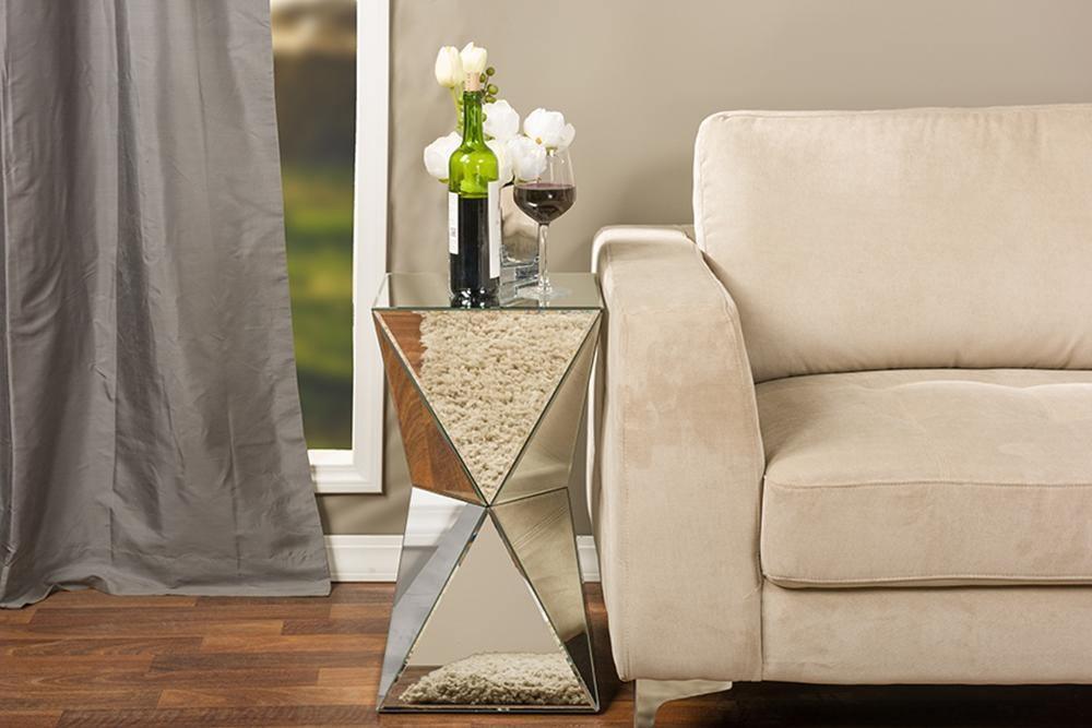Rebecca Contemporary Multi-Faceted Mirrored Side TableOne (1) End Table FredCo