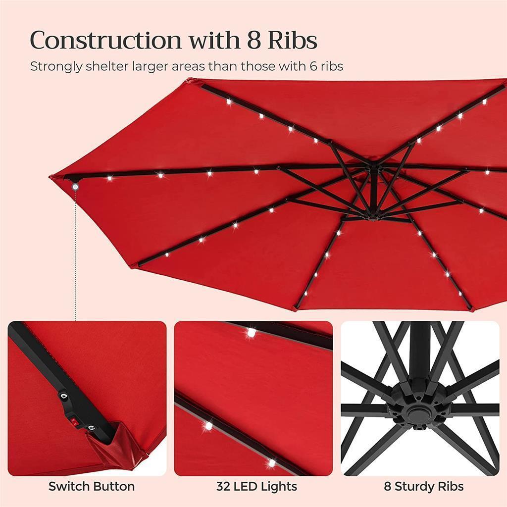 Red 10ft Outdoor Offset Umbrella with Base FredCo