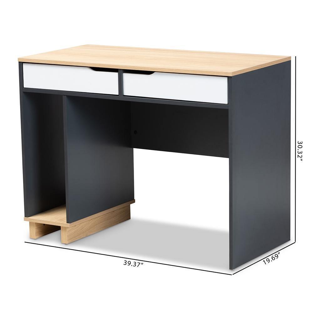 Reed Mid-Century Modern 2-Drawer Multicolor Wood Computer Desk FredCo