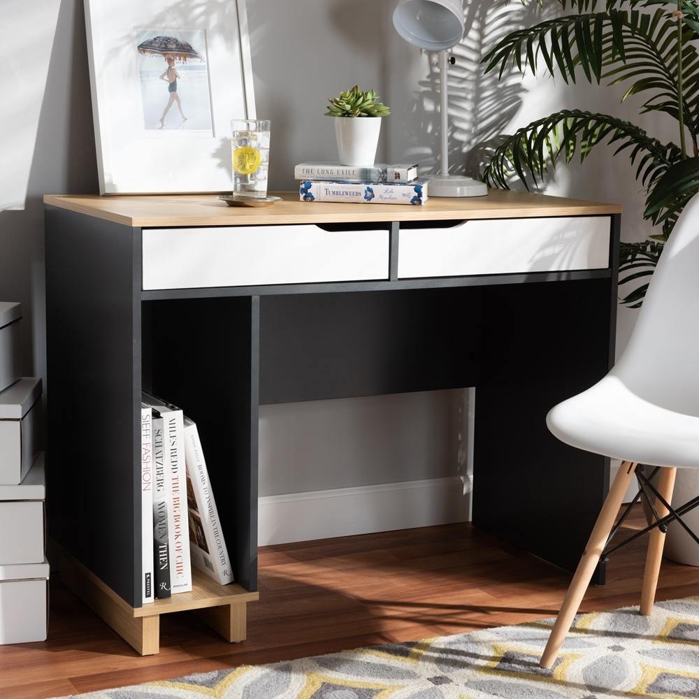 Reed Mid-Century Modern 2-Drawer Multicolor Wood Computer Desk FredCo