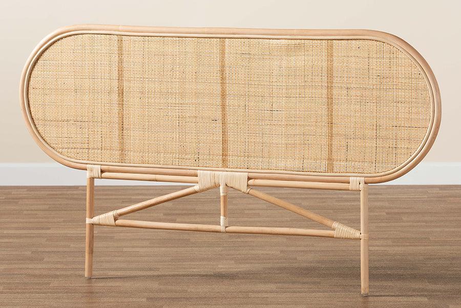 Reegan Modern Bohemian Natural Brown Rattan Queen Size Standalone Headboard FredCo